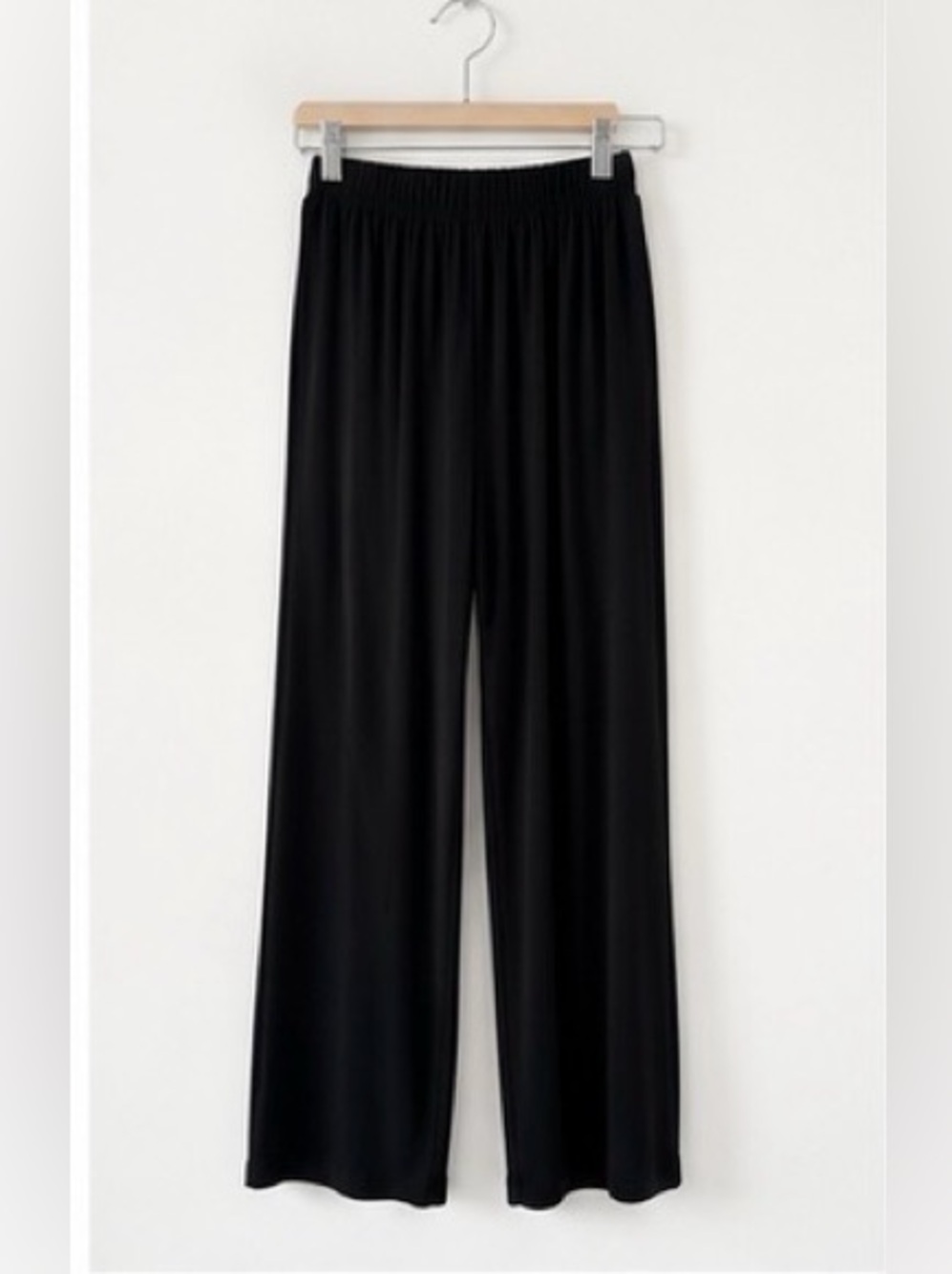 PLANET by Lauren G Matte Jersey Wide Leg Pants Black Made in USA Pull-On Size M